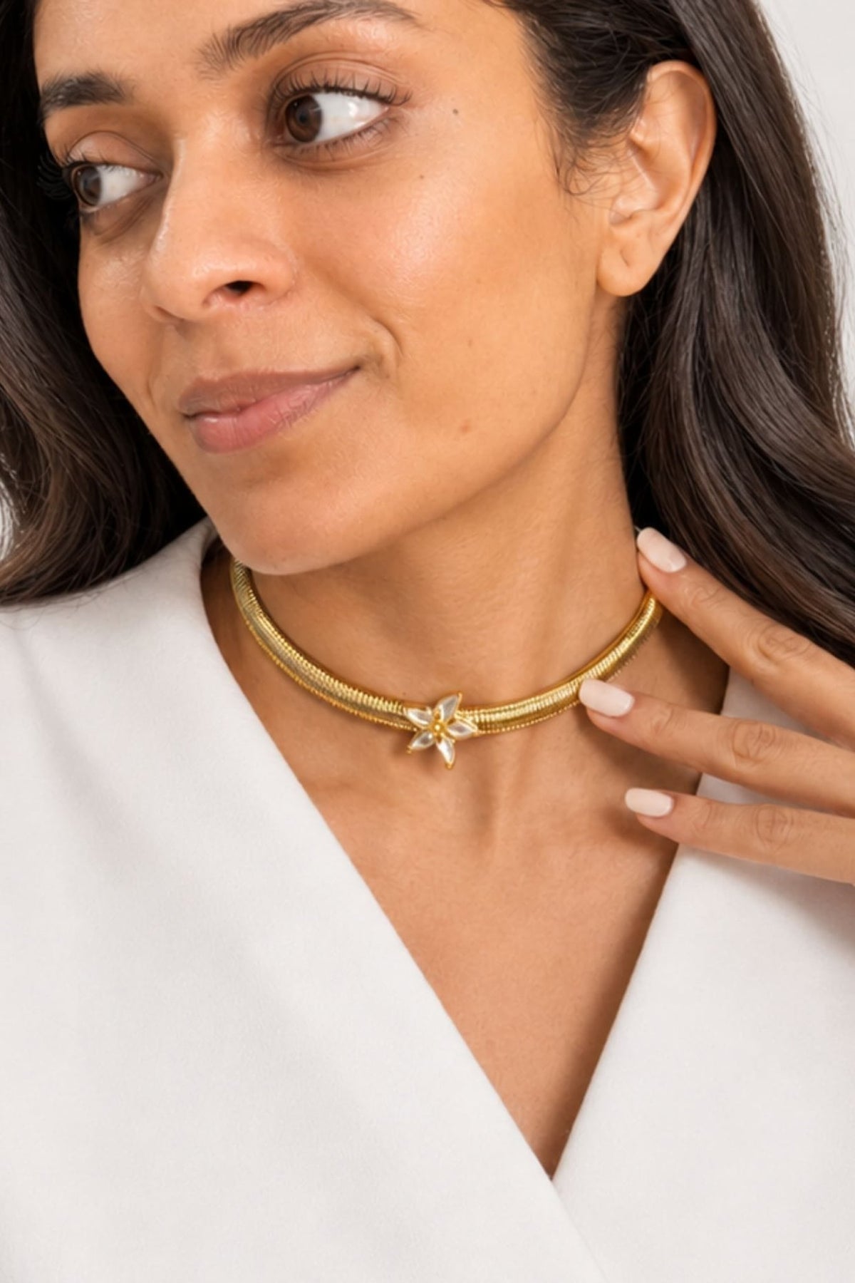 Micron Gold Finish Hand-Cut Polki Mirror Choker Necklace