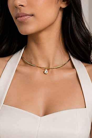 Micron Gold Finish Collar Charm Necklace