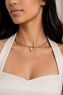 Micron Gold Finish Collar Charm Necklace