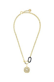 Two-Tone Plated Synthetic Stone & Mirror Enameled Long Necklace