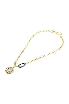 Two-Tone Plated Synthetic Stone & Mirror Enameled Long Necklace