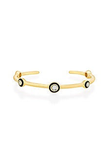 Gold Plated CZ Crystal & Mirror Enameled Cuff