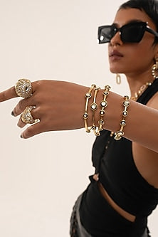 Gold Plated CZ Crystal & Mirror Enameled Cuff