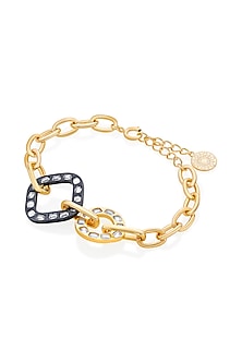 Two-Tone Plated Synthetic Stone & Mirror Enameled Bracelet