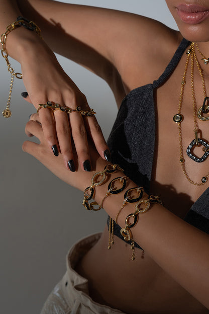 Gold Plated CZ Stone Enameled Bracelet