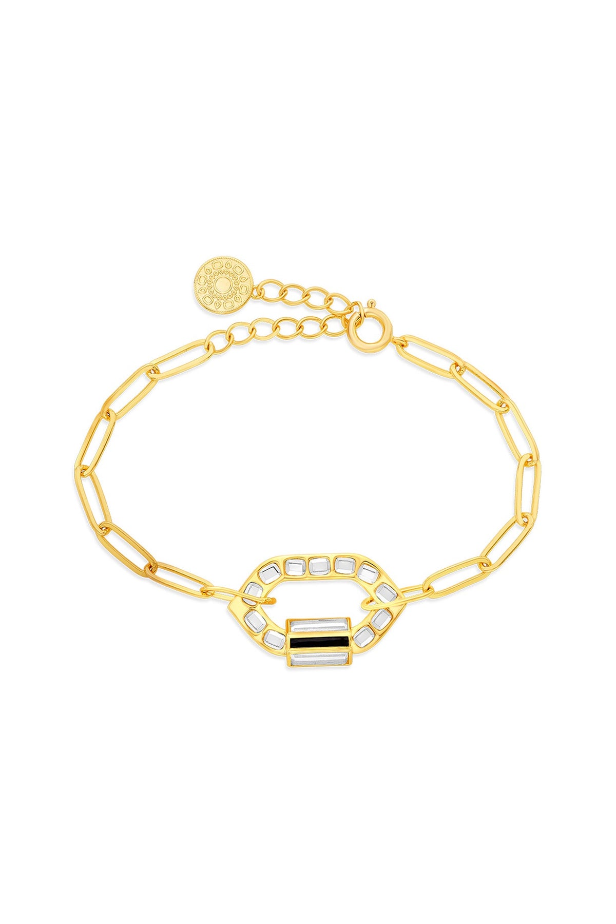 Gold Plated Synthetic Stones & Mirror Enameled Bracelet