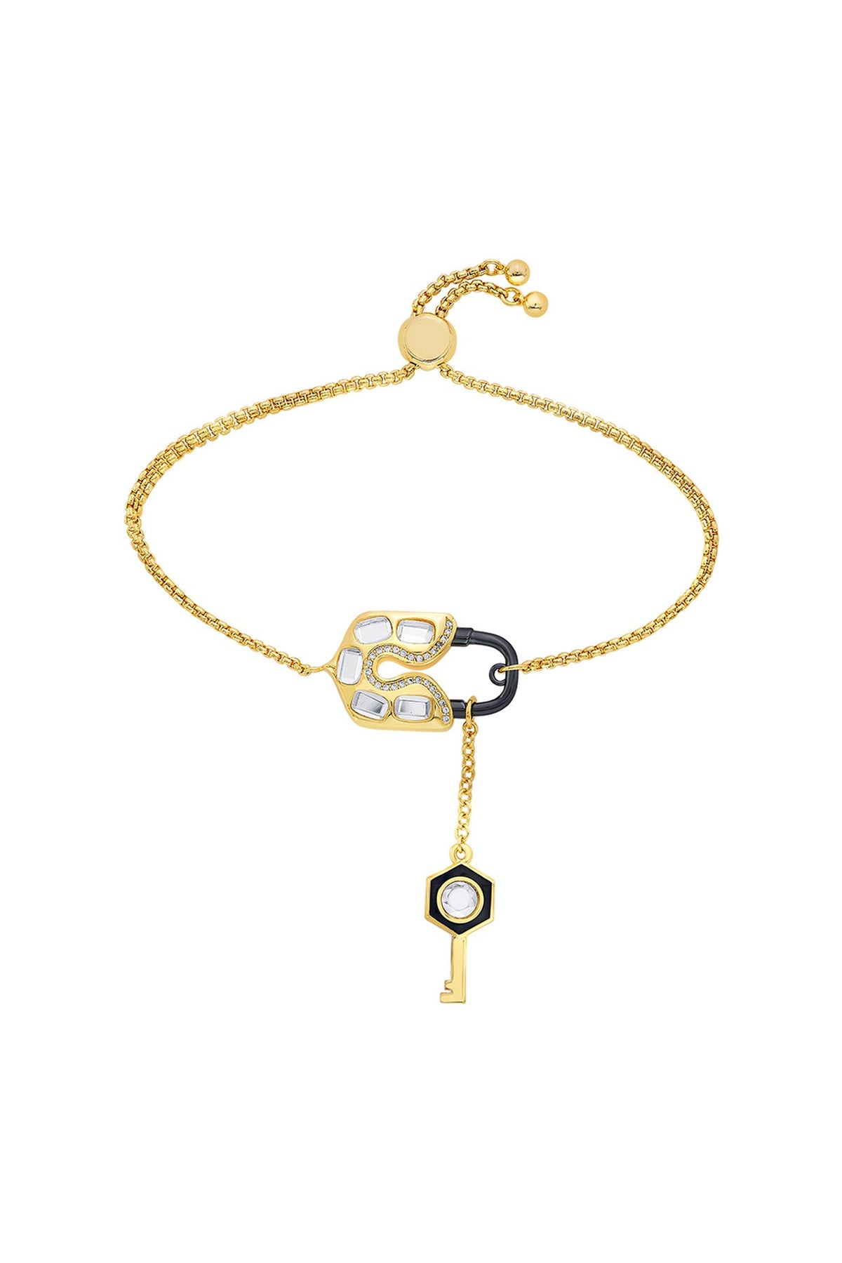 Two-Tone Plated CZ Stones & Mirror Enameled Bracelet