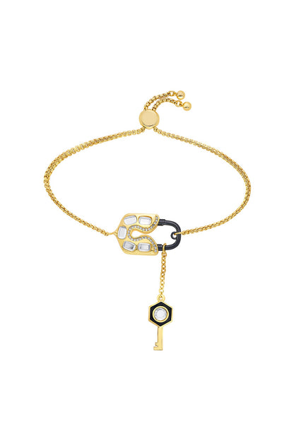 Two-Tone Plated CZ Stones & Mirror Enameled Bracelet