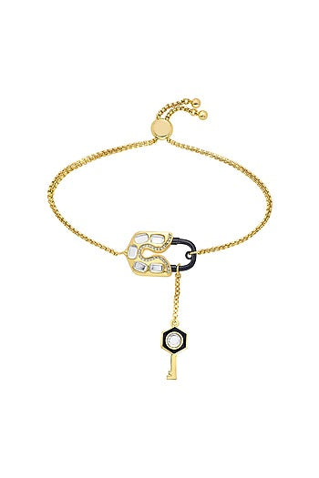 Two-Tone Plated CZ Stones & Mirror Enameled Bracelet