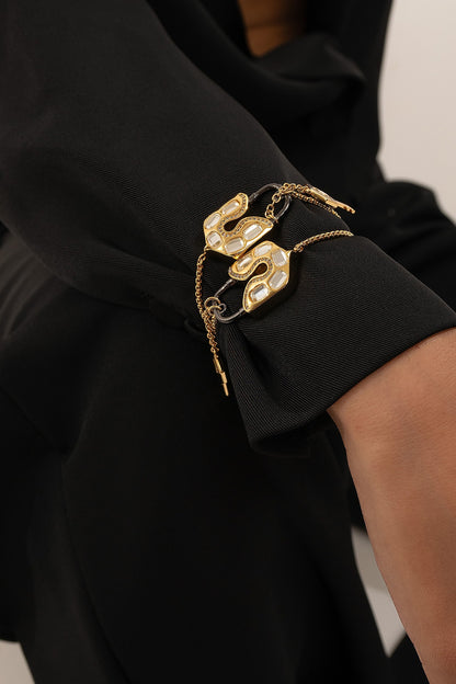 Two-Tone Plated CZ Stones & Mirror Enameled Bracelet