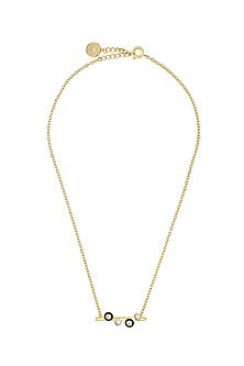 Gold Plated CZ Stone & Mirror Enameled Long Necklace