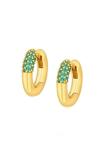Gold Plated Turquoise CZ Hoop Earrings
