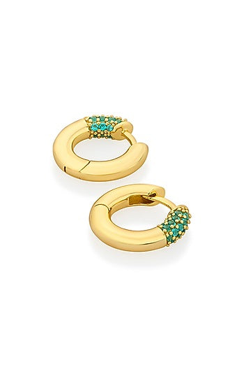 Gold Plated Turquoise CZ Hoop Earrings