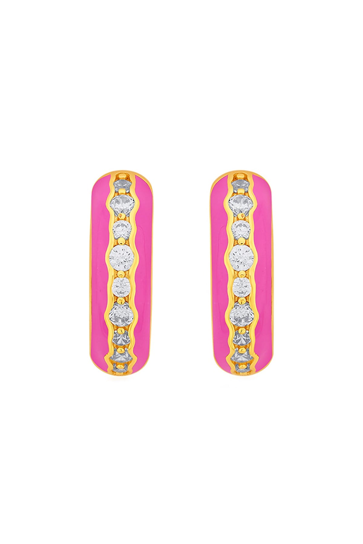 Gold Plated CZ Rani Pink Enameled Hoop Earrings