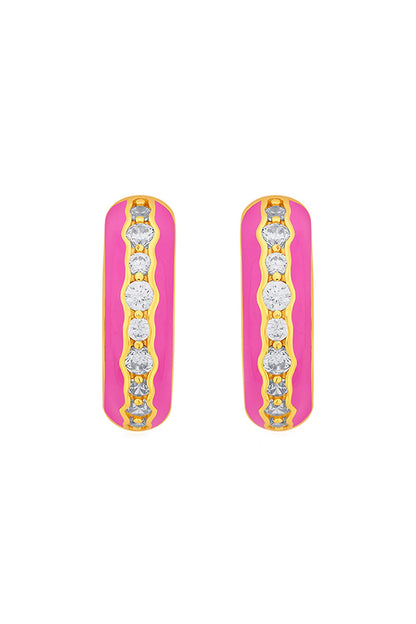 Gold Plated CZ Rani Pink Enameled Hoop Earrings