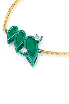 Gold Plated Emerald & CZ Flame Bolo Bracelet