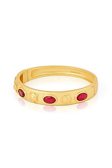 Gold Plated Ruby Oval Hinge Bangle