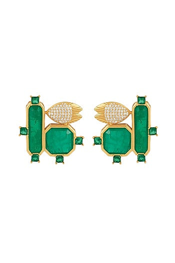 Gold Plated Green Doublet Stone & CZ Stud Earrings