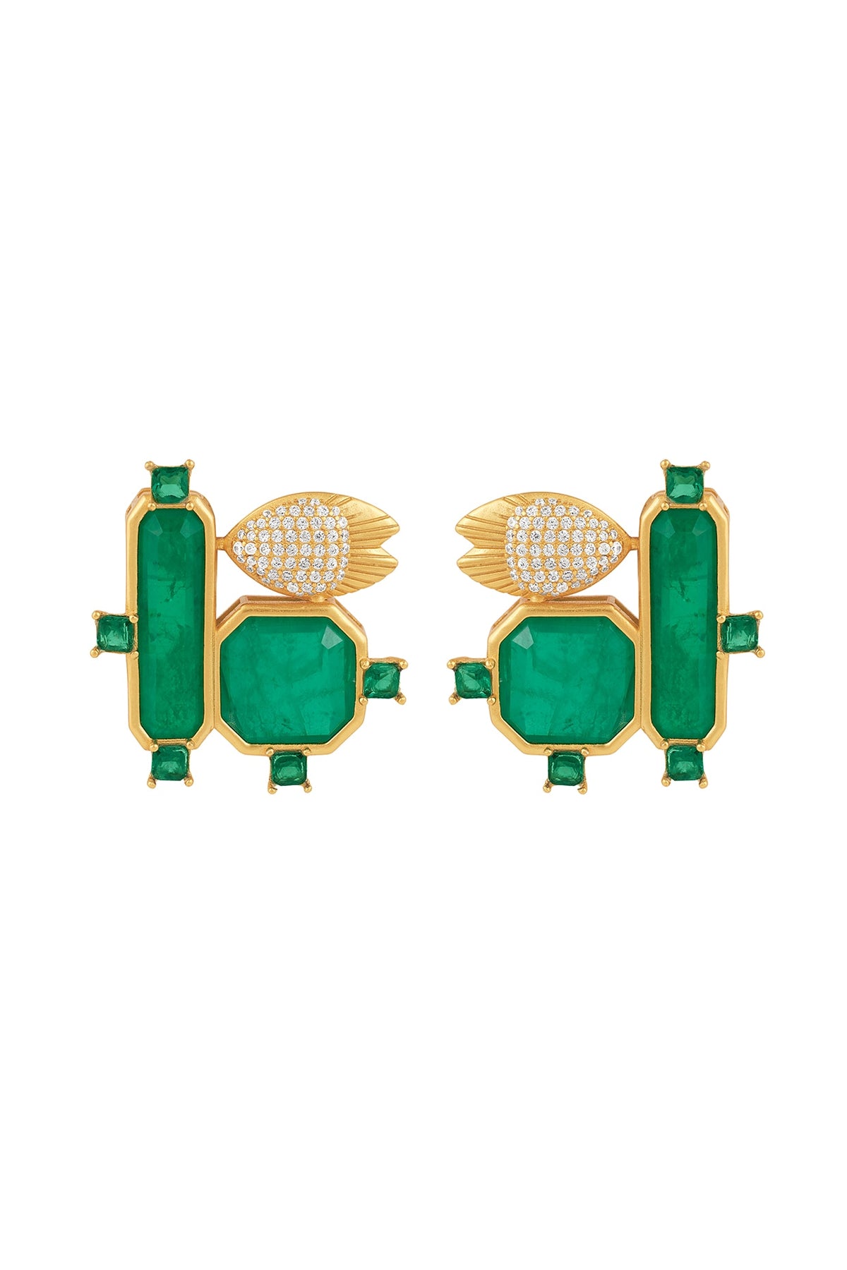 Gold Plated Green Doublet Stone & CZ Stud Earrings
