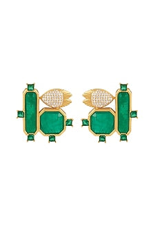 Gold Plated Green Doublet Stone & CZ Stud Earrings