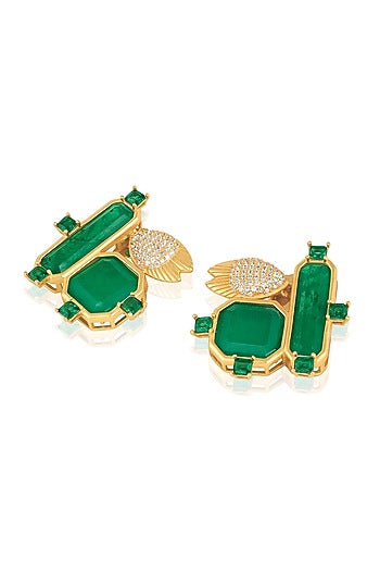 Gold Plated Green Doublet Stone & CZ Stud Earrings