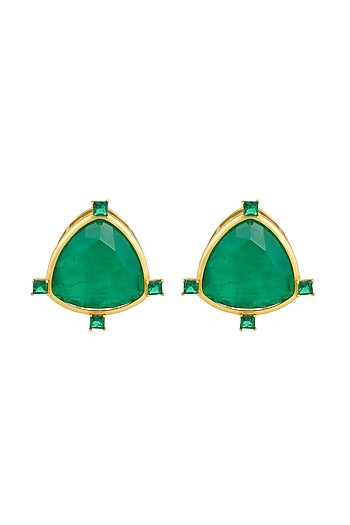 Gold Plated Green Doublet Stone & CZ Stud Earrings