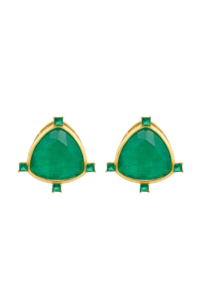 Gold Plated Green Doublet Stone & CZ Stud Earrings