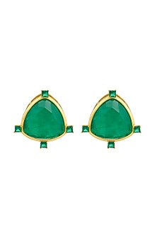 Gold Plated Green Doublet Stone & CZ Stud Earrings