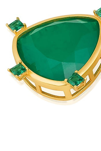 Gold Plated Green Doublet Stone & CZ Stud Earrings