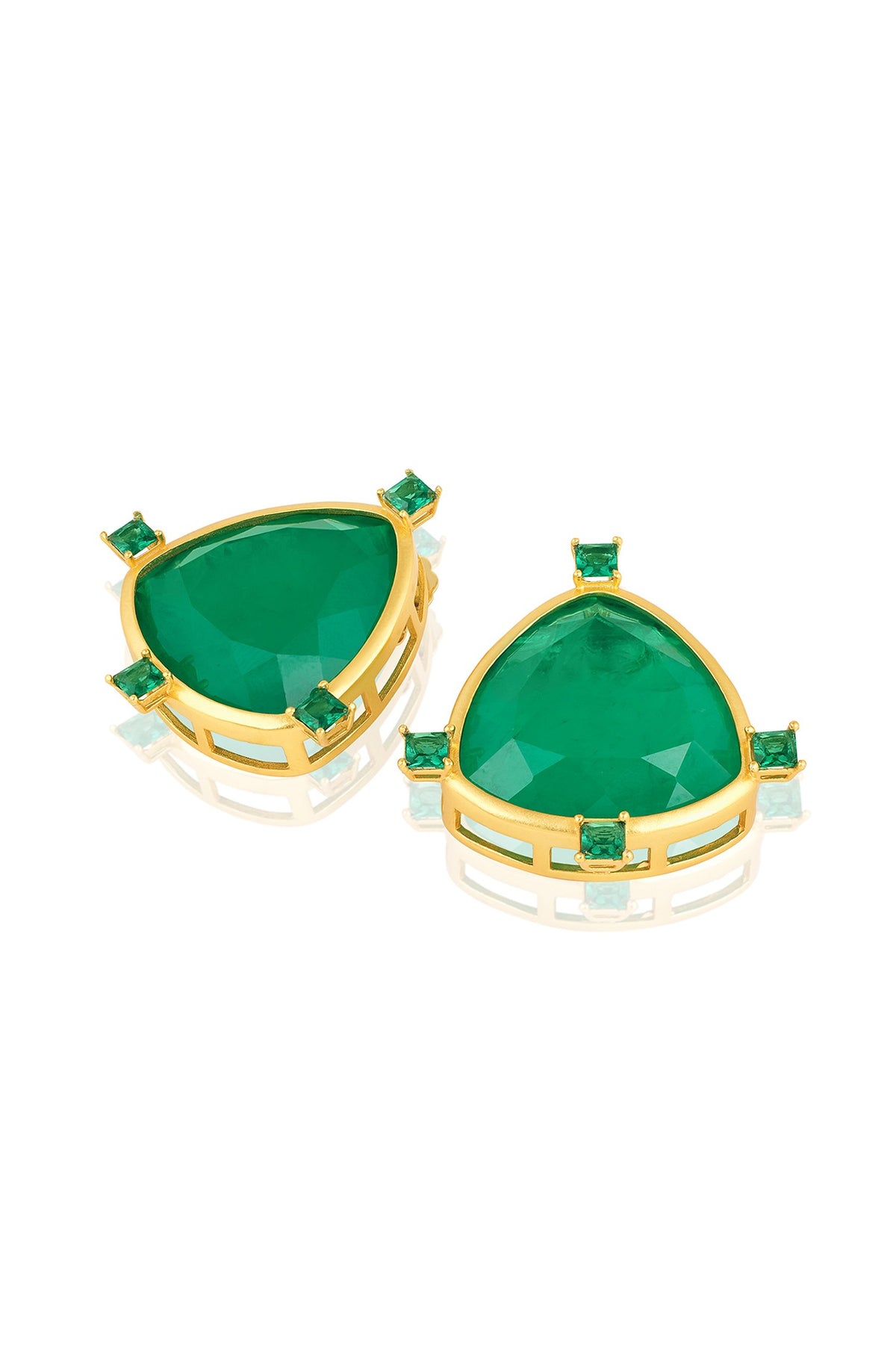 Gold Plated Green Doublet Stone & CZ Stud Earrings