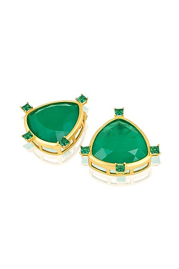 Gold Plated Green Doublet Stone & CZ Stud Earrings