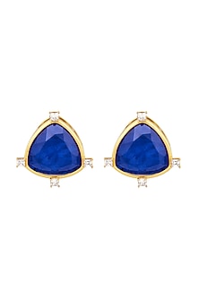 Gold Plated Sapphire Stone & CZ Stud Earrings