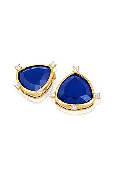 Gold Plated Sapphire Stone & CZ Stud Earrings