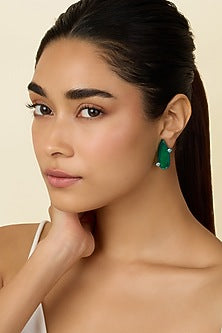 Gold Plated Green Doublet Stone & CZ Flame Stud Earrings