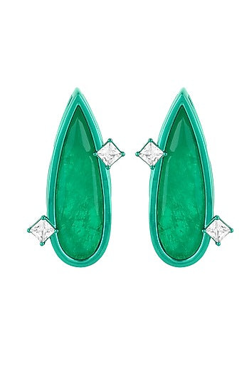 Gold Plated Green Doublet Stone & CZ Flame Stud Earrings