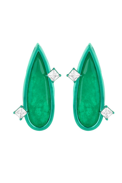 Gold Plated Green Doublet Stone & CZ Flame Stud Earrings