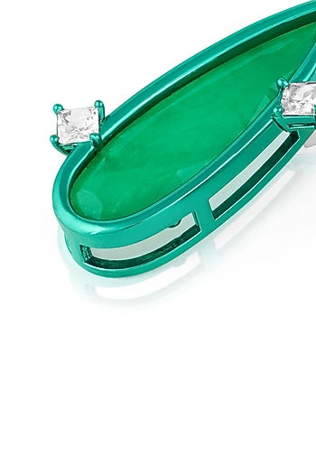 Gold Plated Green Doublet Stone & CZ Flame Stud Earrings
