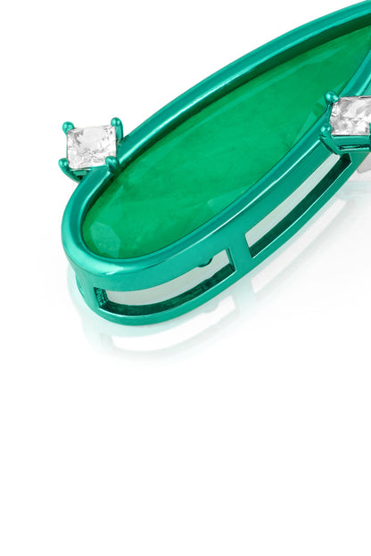 Gold Plated Green Doublet Stone & CZ Flame Stud Earrings