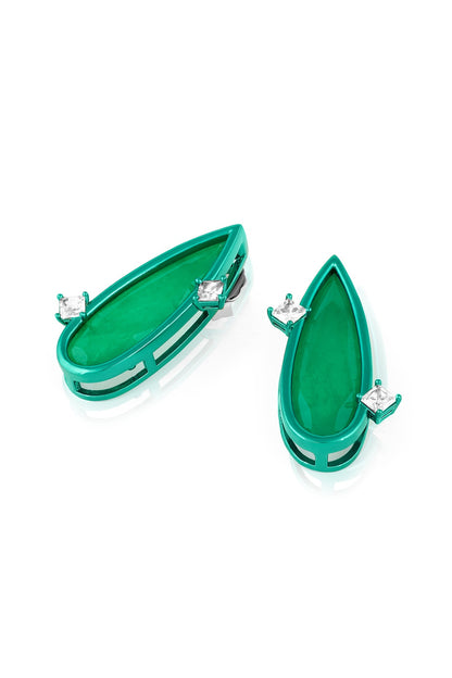 Gold Plated Green Doublet Stone & CZ Flame Stud Earrings