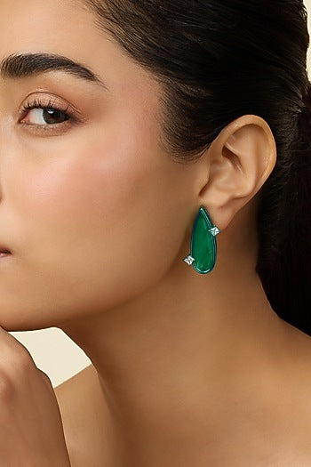 Gold Plated Green Doublet Stone & CZ Flame Stud Earrings