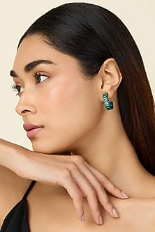 Gold Plated Green Doublet Stone & CZ Hoop Earrings