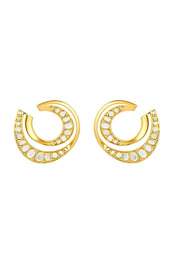 Gold Plated Mirror Orange Peel Double Hoop Earrings