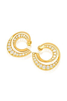 Gold Plated Mirror Orange Peel Double Hoop Earrings