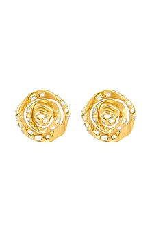 Gold Plated Mirror Rose Stud Earrings