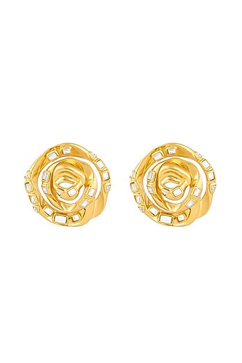 Gold Plated Mirror Rose Stud Earrings