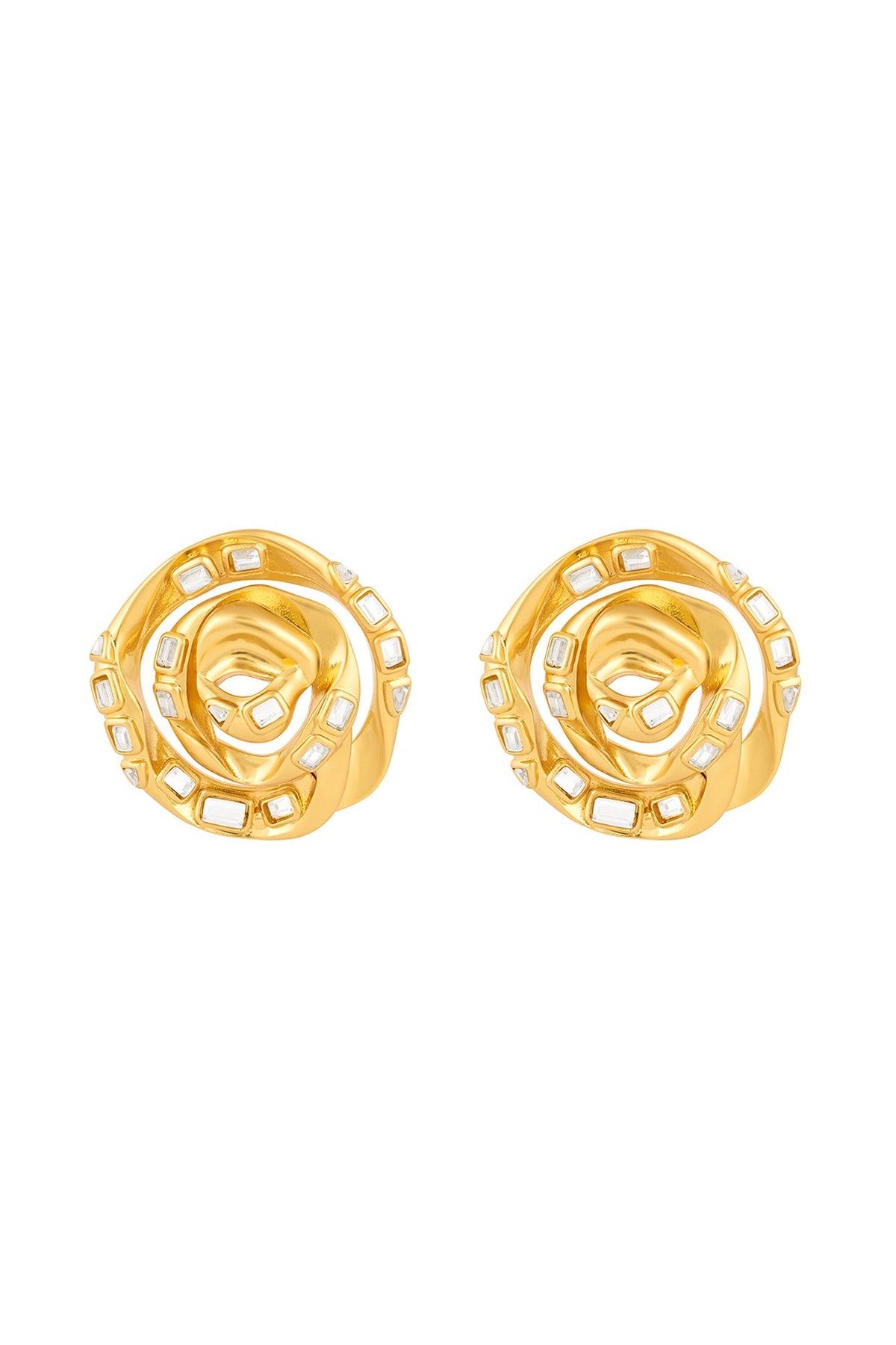 Gold Plated Mirror Rose Stud Earrings