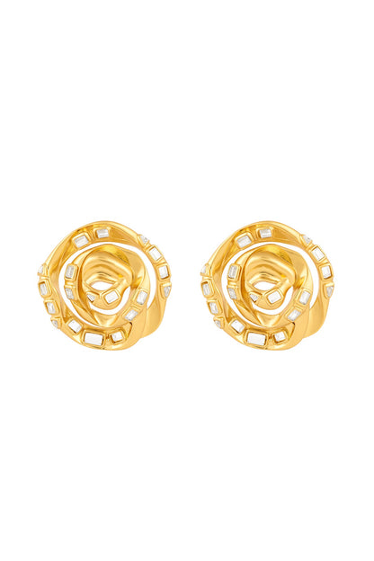 Gold Plated Mirror Rose Stud Earrings