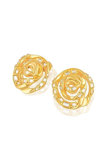 Gold Plated Mirror Rose Stud Earrings