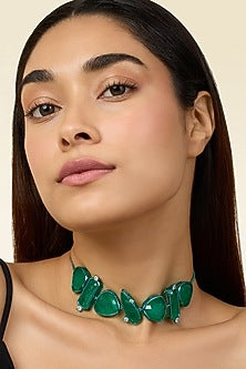 Gold Plated Green Doublet Stone & CZ Flame Choker Necklace