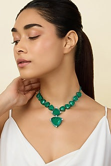 Gold Plated Green Doublet Stone & CZ Collar Necklace